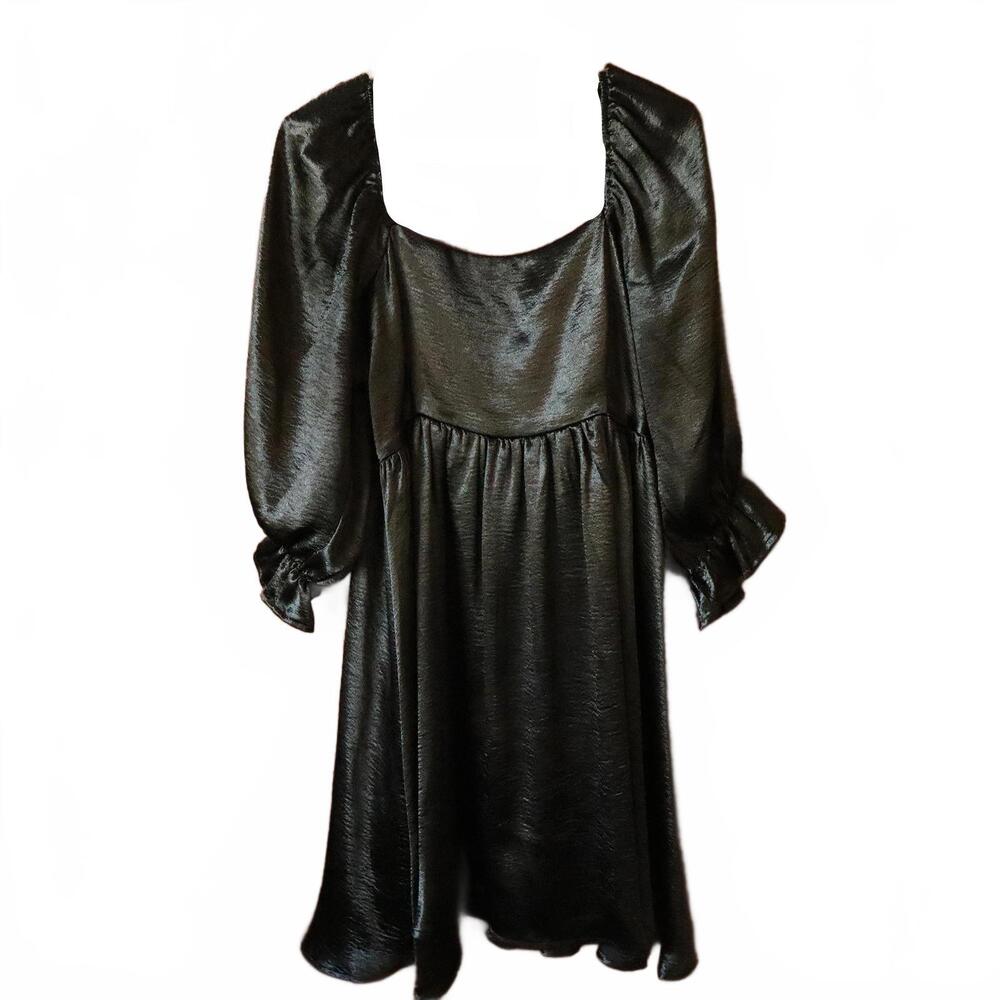 Black Square Neck Entro Mini Dress with 3/4‎ Sleeves, Size Lg